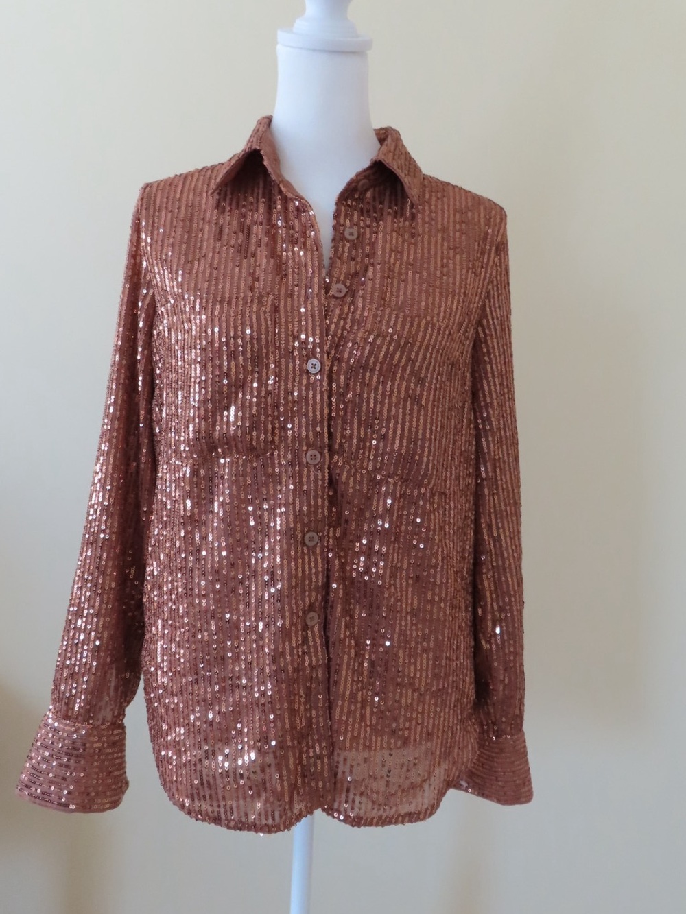 Anthropologie Copper Sequin Button-Down Shirt